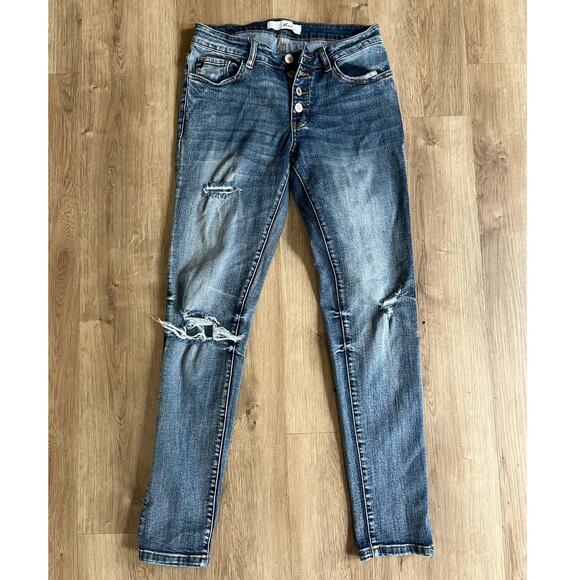 KanCan Women's Size 5/26 Distressed Button Fly Mid Rise Ankle Skinny Jeans - Picture 1 of 7